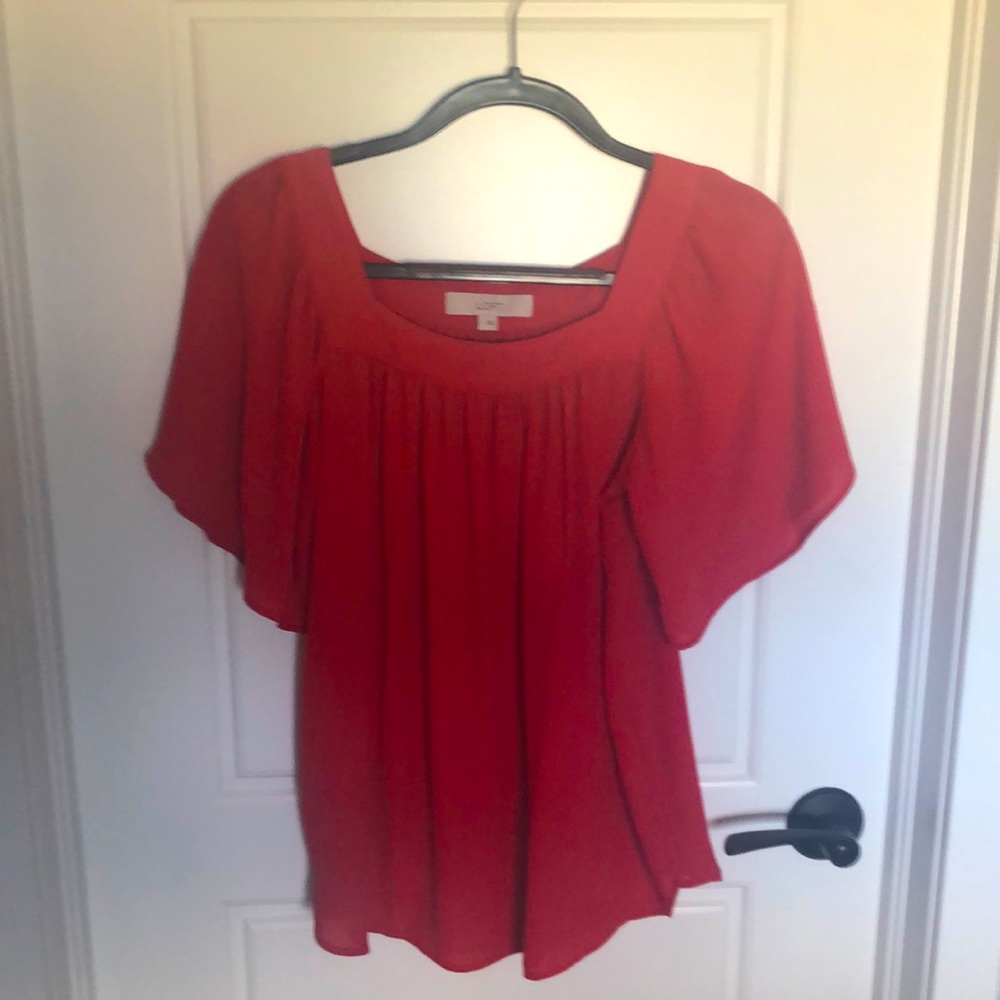 Loft Flutter Sleeve Red Blouse